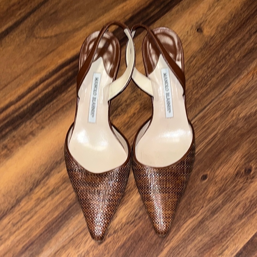 Manolo Blahnik Carolyne Lizard Skin Slingbacks